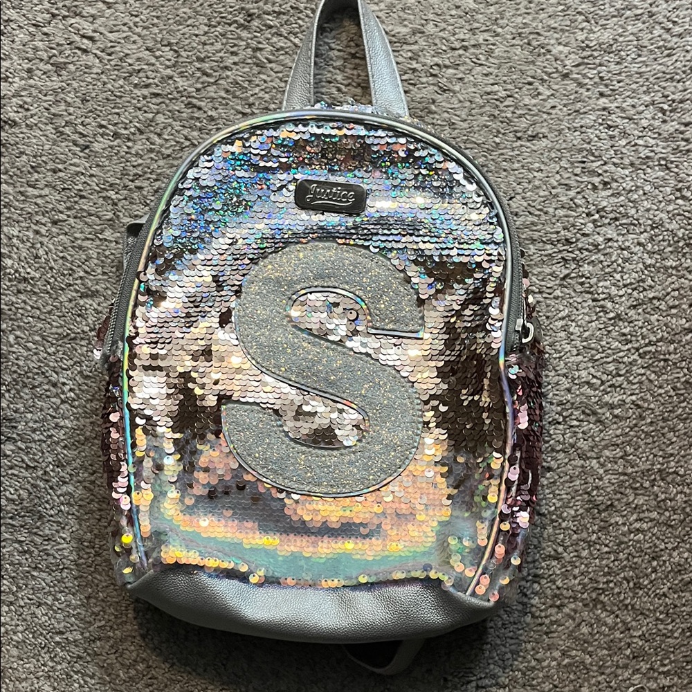 Justice Silver and Multicolor Sequin Backpack